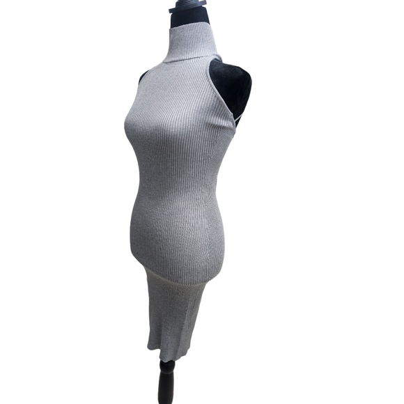 NWT Gray Bodycon Sweater Halter Mini Dress Medium - Picture 1 of 5
